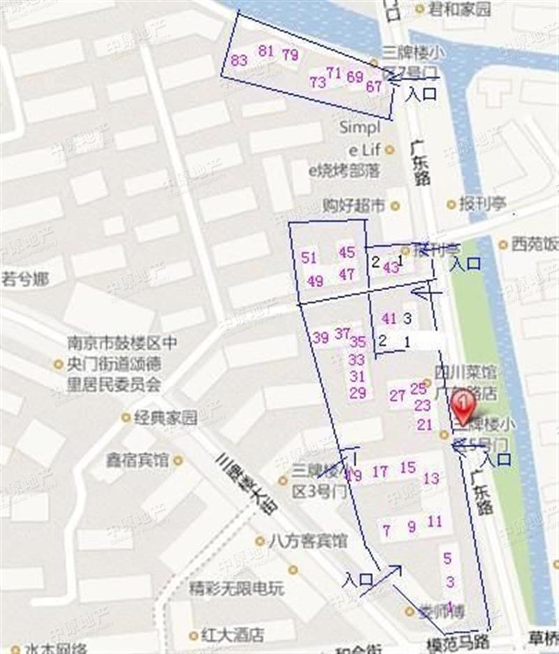 近三个月带看房源:56次 分行:大桥南路分行 广东路1-83号二手房地图及